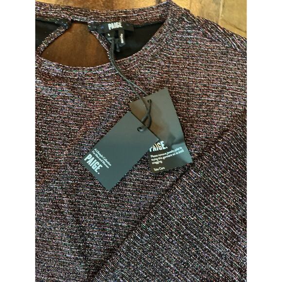 PAIGE Celeste Open Back Lurex Striped Metallic Weave Long Sleeve Shirt Large - Picture 3 of 12